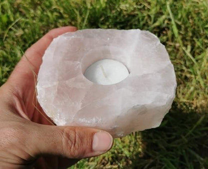Bougeoir - Quartz Rose Tranche Polie