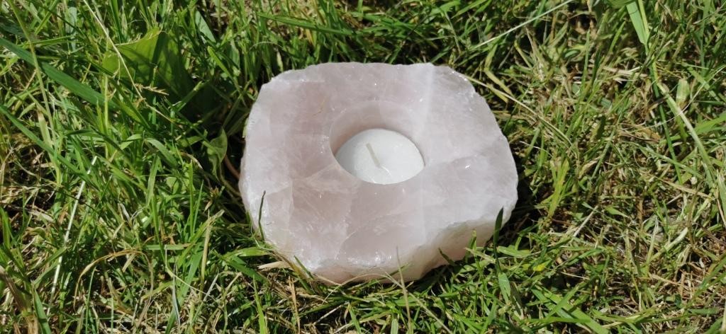 Bougeoir - Quartz Rose Tranche Polie