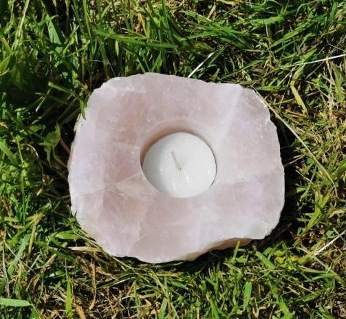 Bougeoir - Quartz Rose Tranche Polie