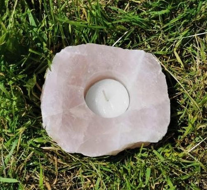 Bougeoir - Quartz Rose Tranche Polie