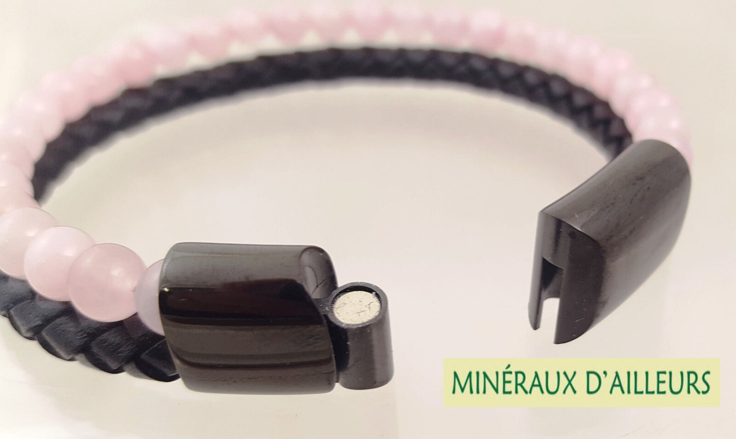 Bracelet Double Cuir - Quartz Rose