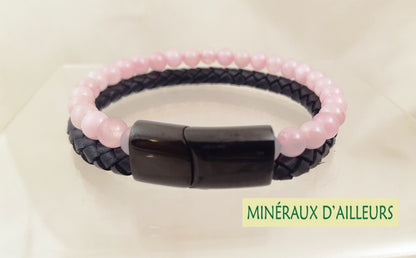 Bracelet Double Cuir - Quartz Rose