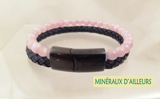 Bracelet Double Cuir - Quartz Rose