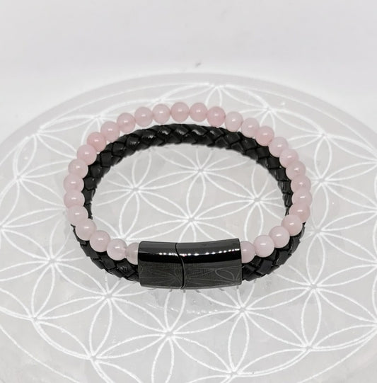 Bracelet Double Cuir - Quartz Rose