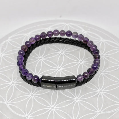 Bracelet Double Cuir - Améthyste