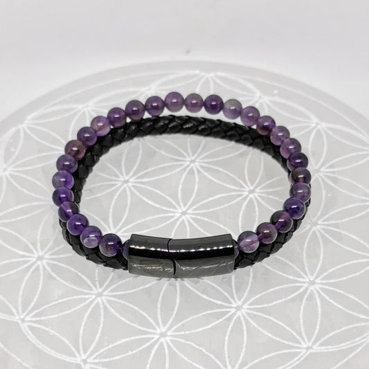 Bracelet Double Cuir - Améthyste