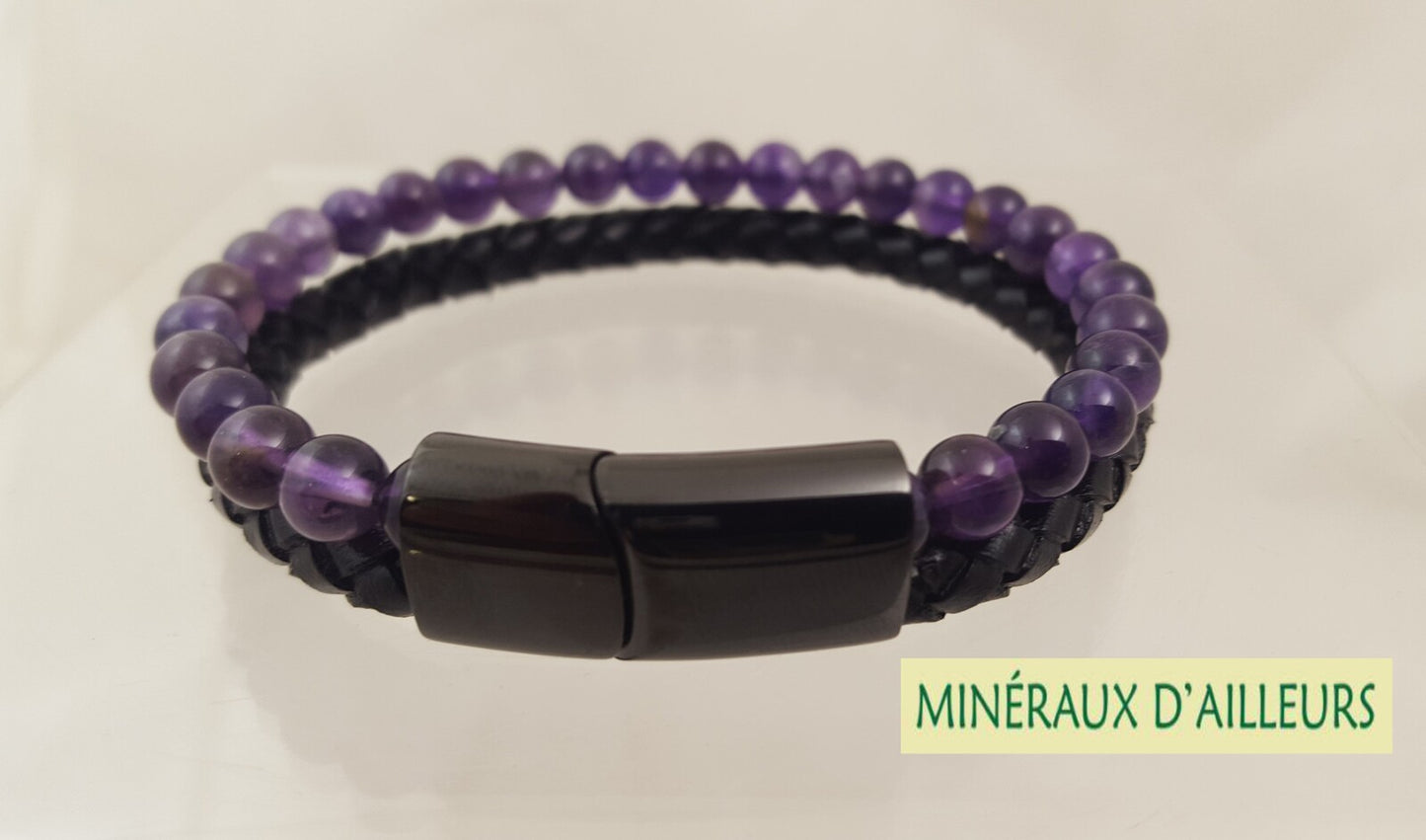 Bracelet Double Cuir - Améthyste