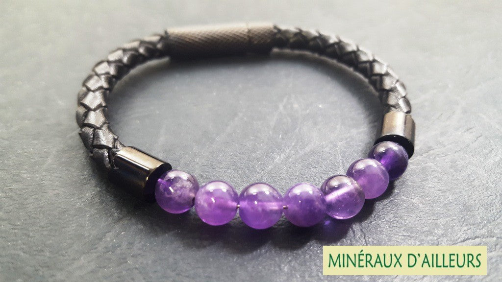Bracelet Simple Cuir - Améthyste