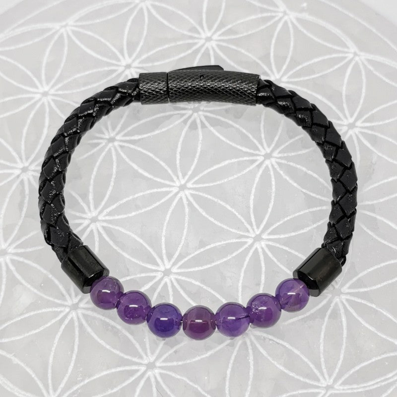 Bracelet Simple Cuir - Améthyste