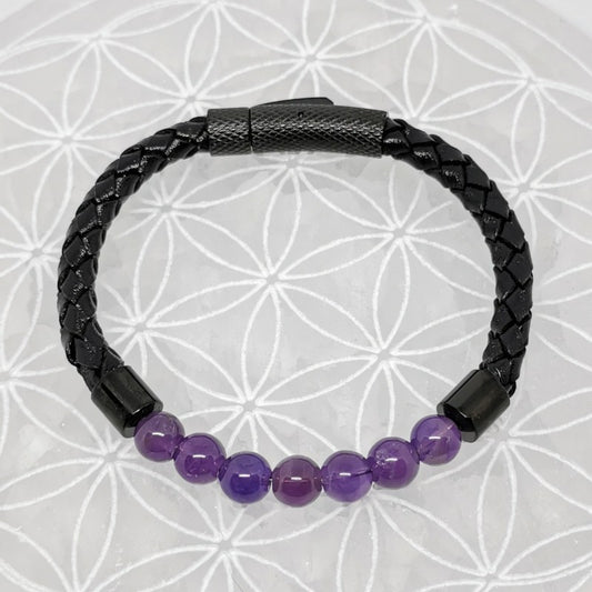 Bracelet Simple Cuir - Améthyste