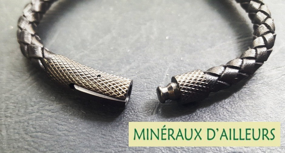 Bracelet Simple Cuir - Tourmaline Noire & Quartz