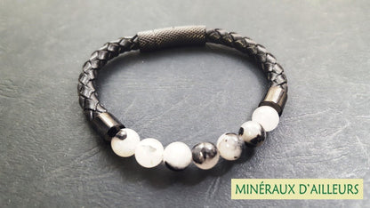 Bracelet Simple Cuir - Tourmaline Noire & Quartz