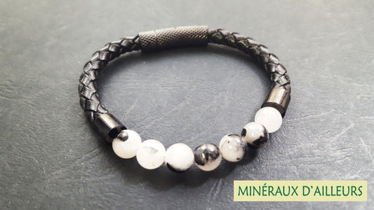 Bracelet Simple Cuir - Tourmaline Noire & Quartz
