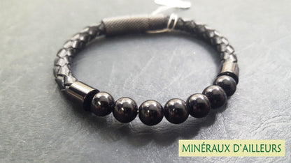 Bracelet Simple Cuir - Tourmaline Noire