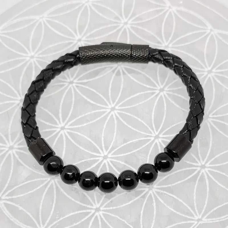 Bracelet Simple Cuir - Tourmaline Noire