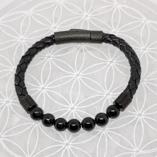 Bracelet Simple Cuir - Tourmaline Noire
