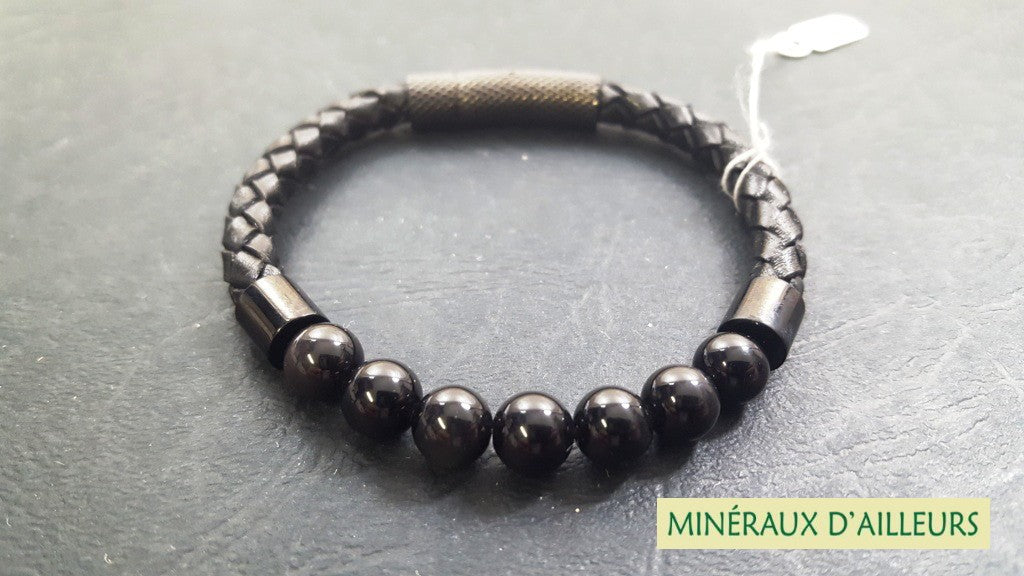 Bracelet Simple Cuir - Obsidienne Noire