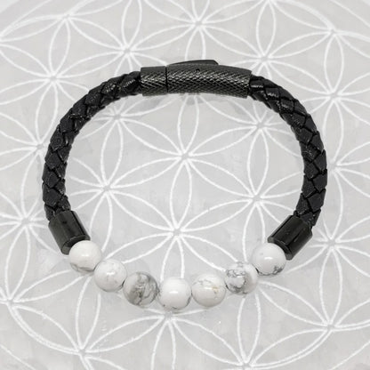 Bracelet Simple Cuir - Howlite