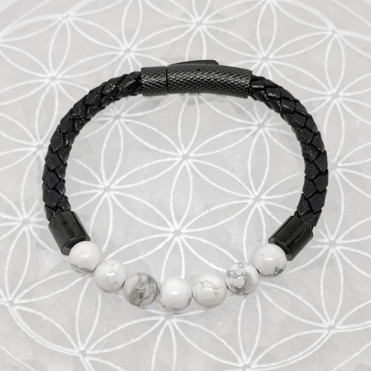 Bracelet Simple Cuir - Howlite