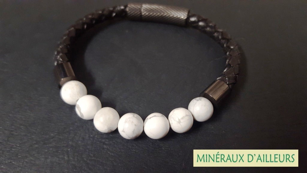 Bracelet Simple Cuir - Howlite