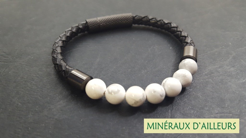 Bracelet Simple Cuir - Howlite