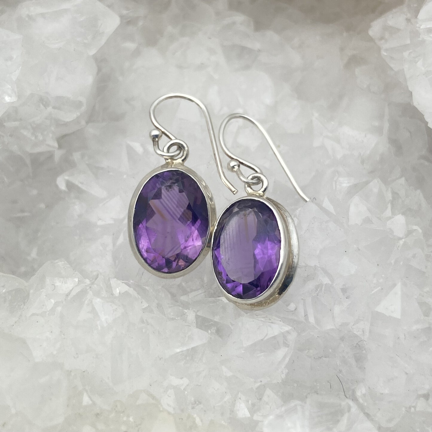 Boucles d'oreilles Argent - Améthyste ovale (grand modèle)