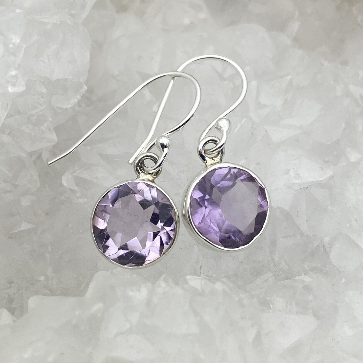 Boucles d'oreilles Argent - Améthyste ronde (grand modèle)