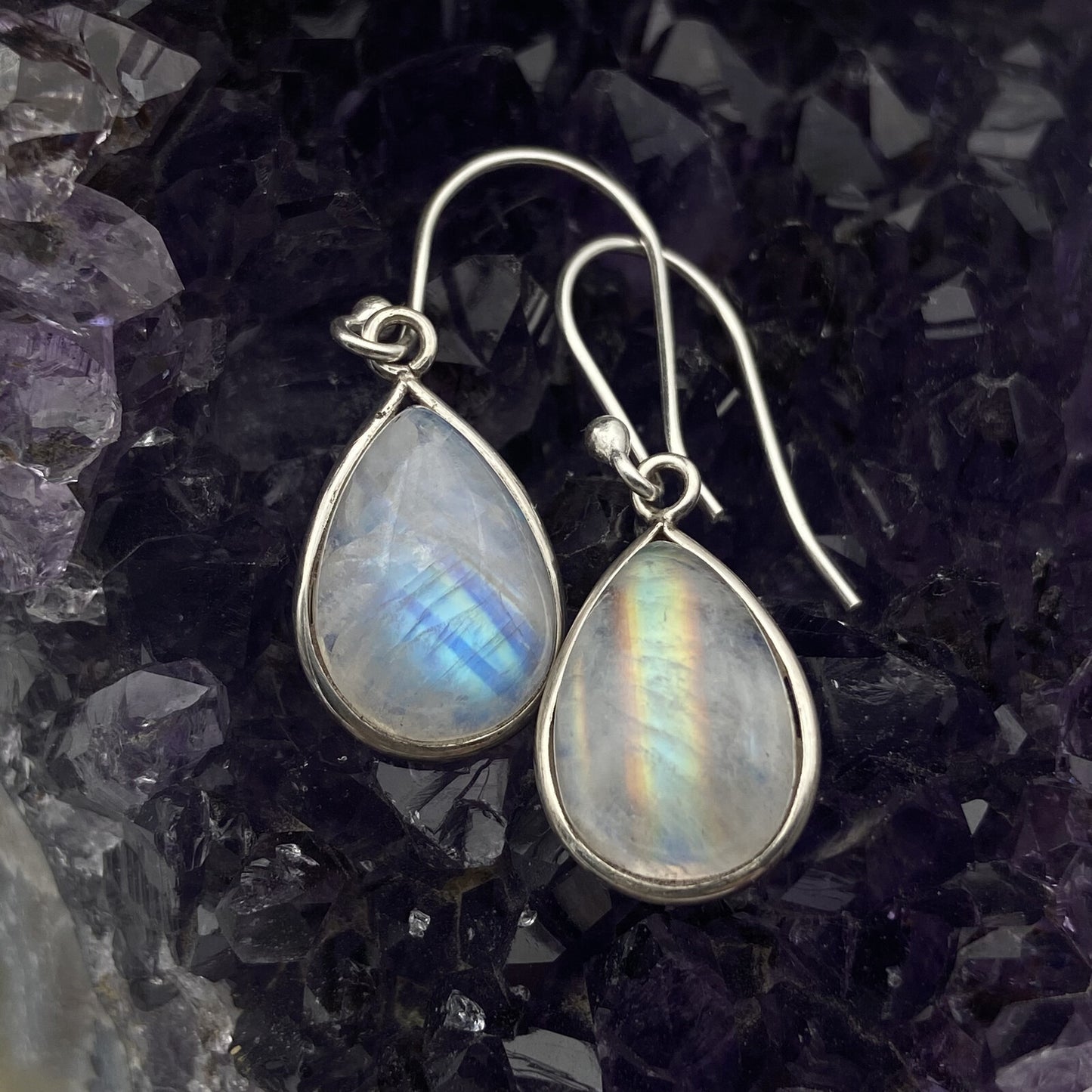 Boucles d'oreilles Argent - Labradorite Blanche poire