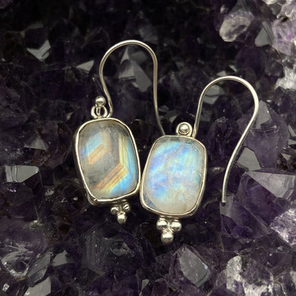 Boucles d'oreilles Argent - Labradorite Blanche rectangle