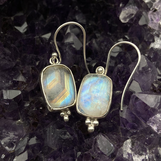 Boucles d'oreilles Argent - Labradorite Blanche rectangle