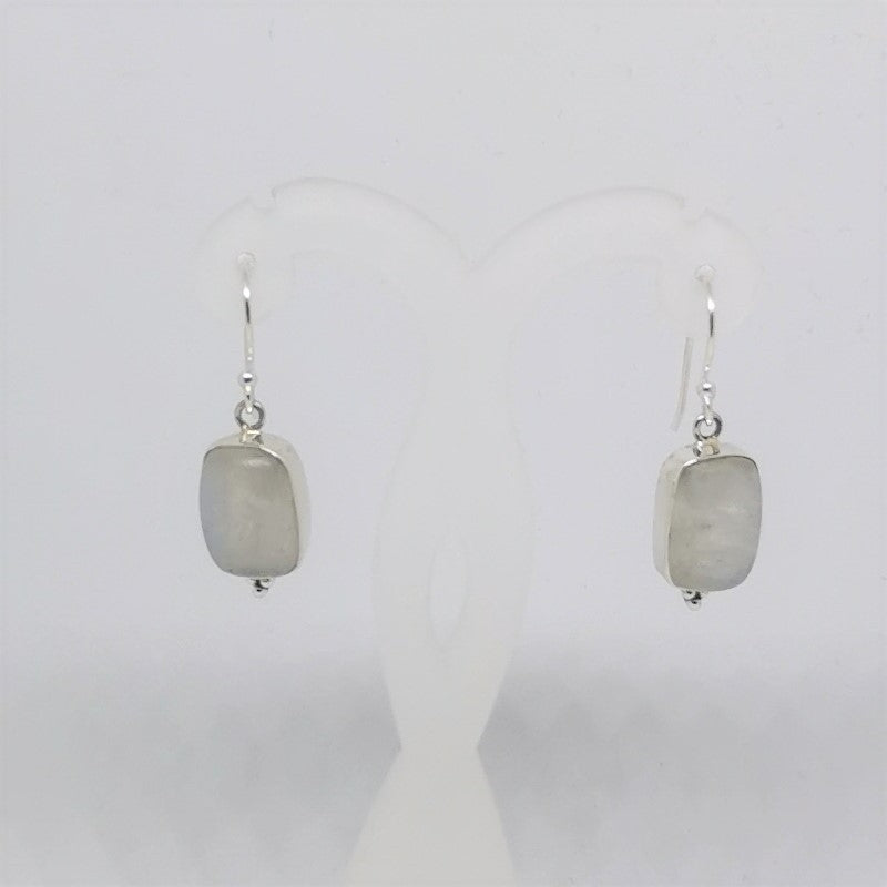 Boucles d'oreilles Argent - Labradorite Blanche rectangle