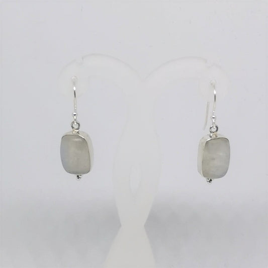 Boucles d'oreilles Argent - Labradorite Blanche rectangle