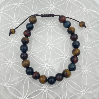 Bracelet Réglable Coulissant - Mix Oeil de Tigre, Taureau, Faucon