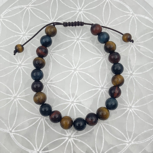 Bracelet Réglable Coulissant - Mix Oeil de Tigre, Taureau, Faucon