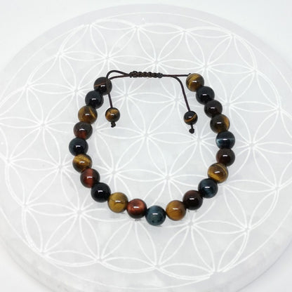 Bracelet Réglable Coulissant - Mix Oeil de Tigre, Taureau, Faucon