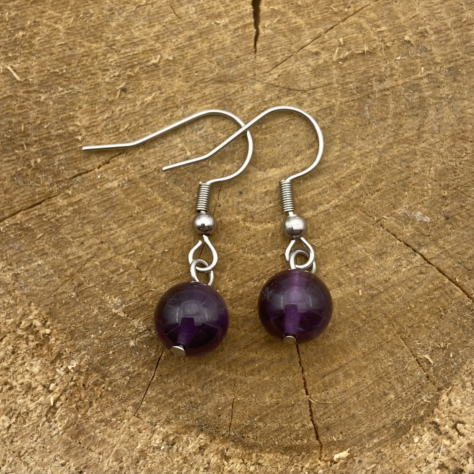 Boucles d'oreilles hypoallergénique - Perles Améthyste