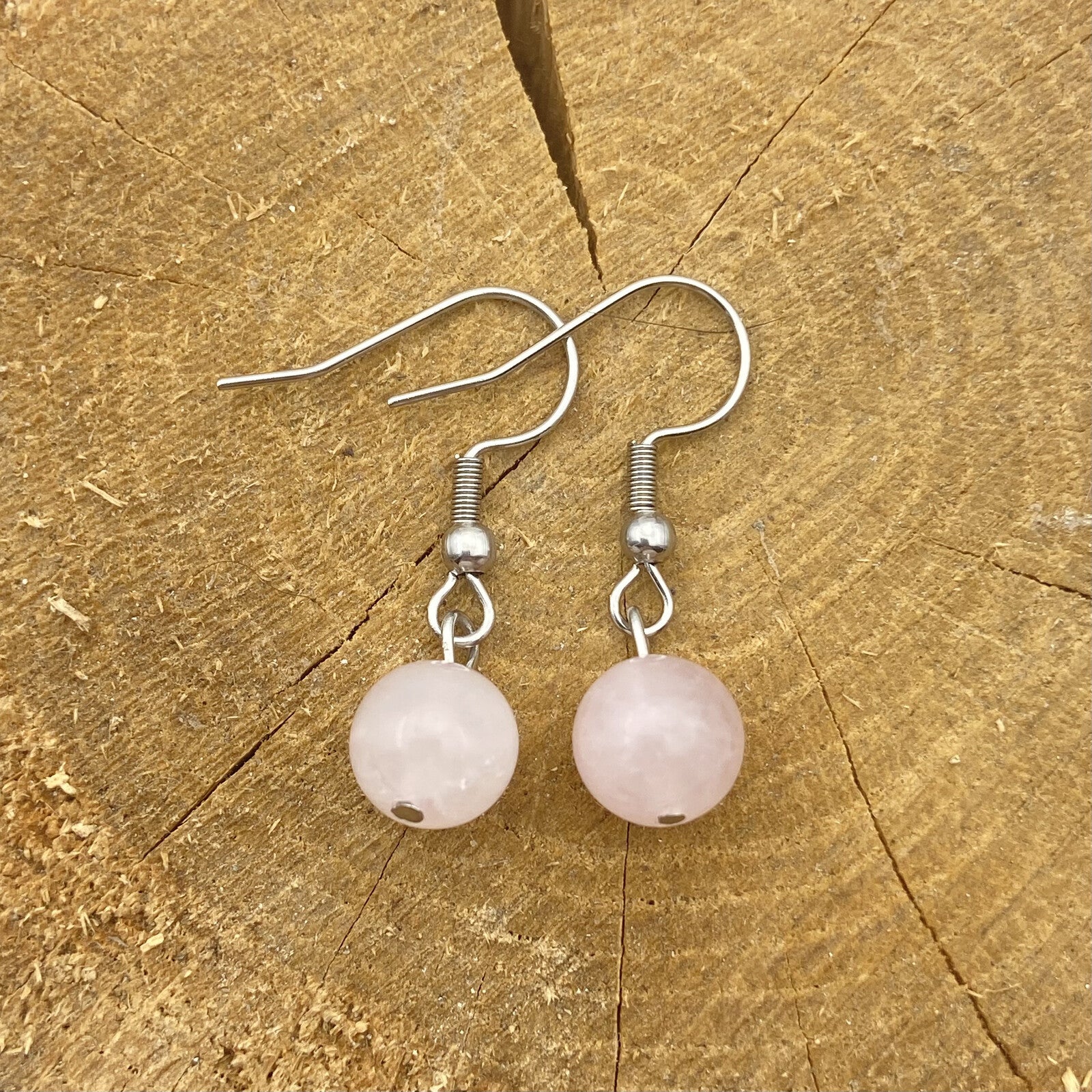 Boucles d'oreilles hypoallergénique - Perles Quartz Rose