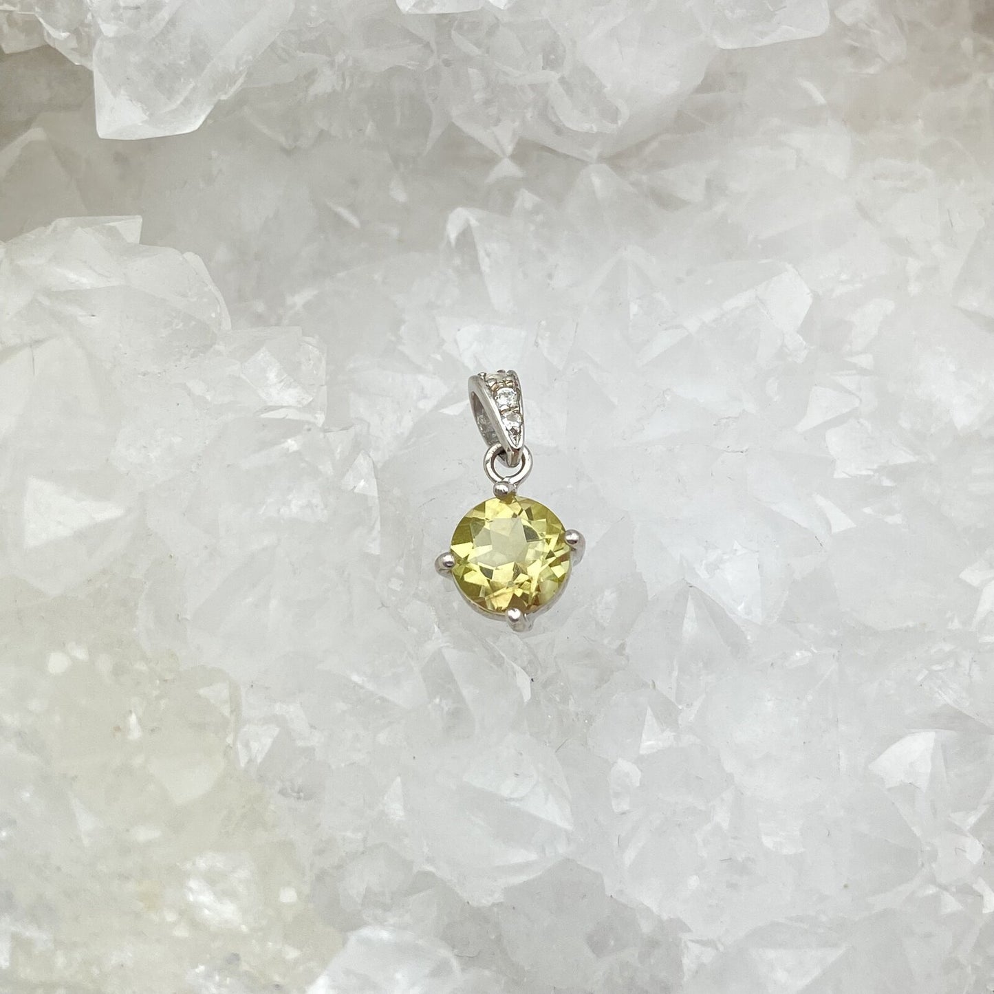 Pendentif Argent - Quartz Lemon ronde