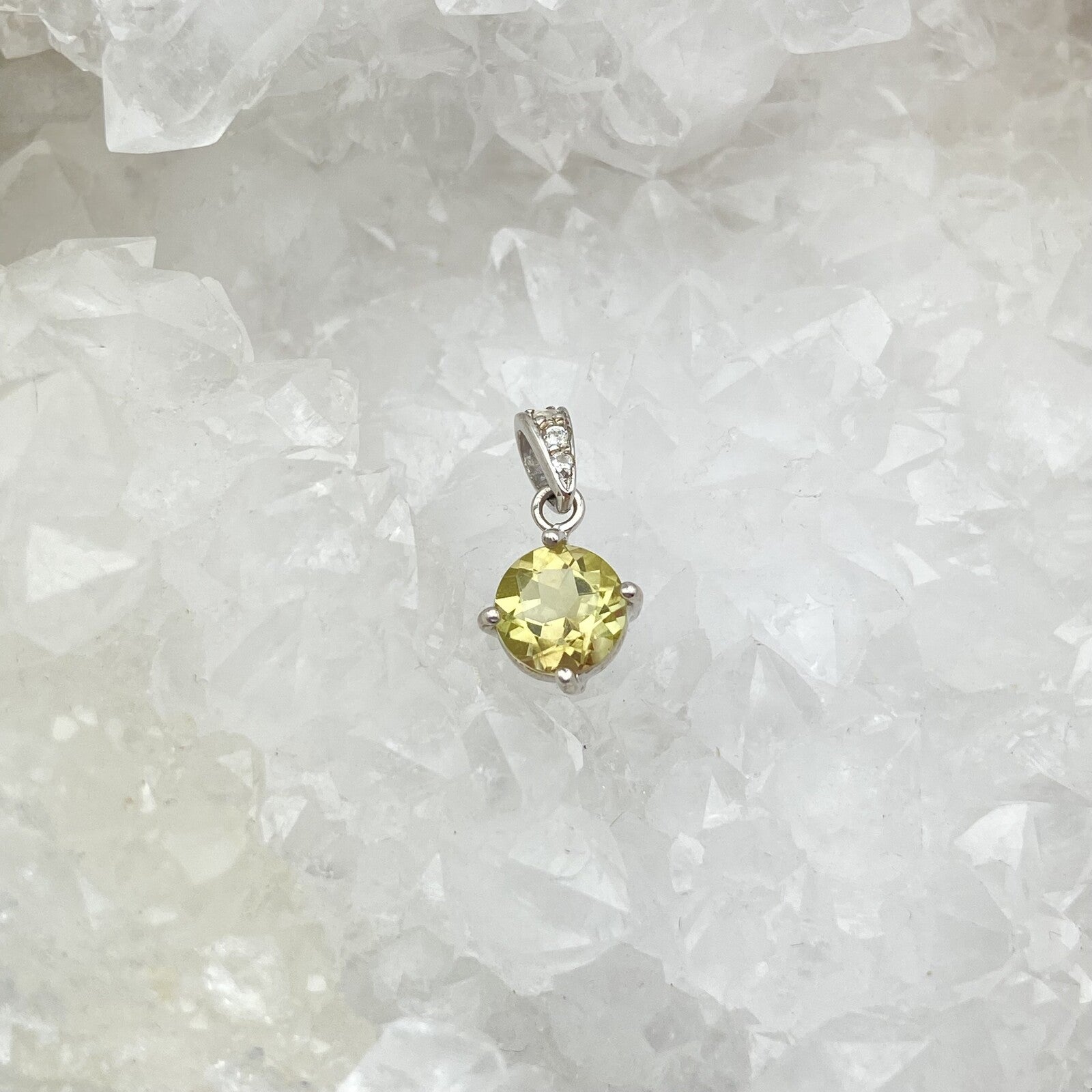 Pendentif Argent - Quartz Lemon ronde