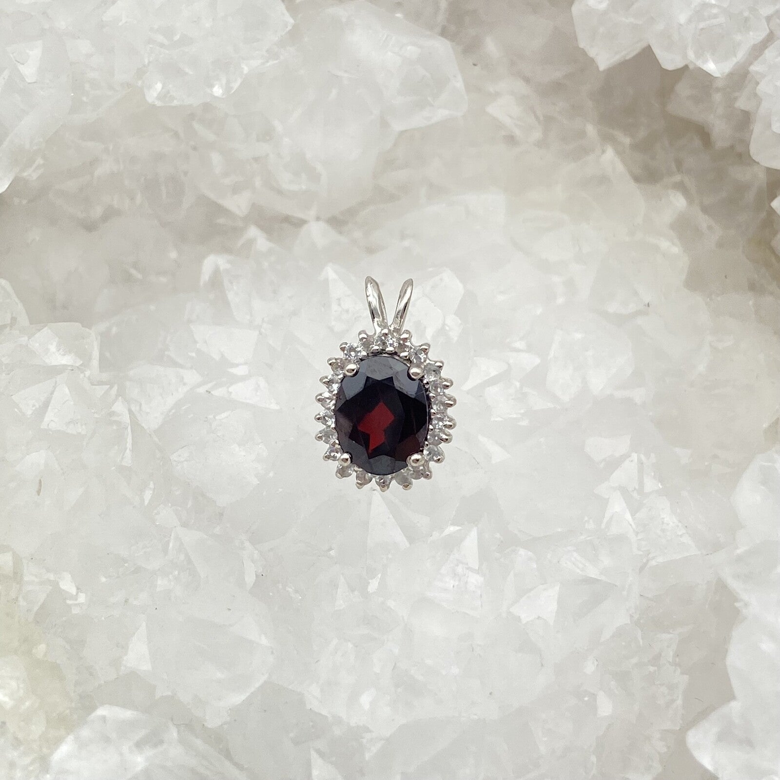 Pendentif Argent - Grenat ovale