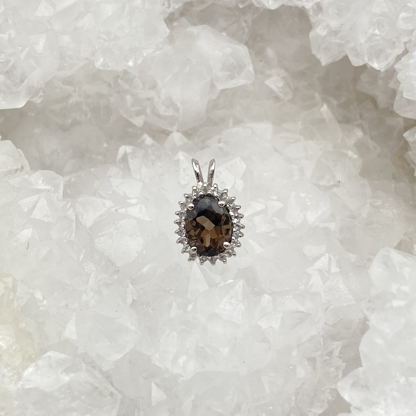 Pendentif Argent - Quartz Fumé ovale
