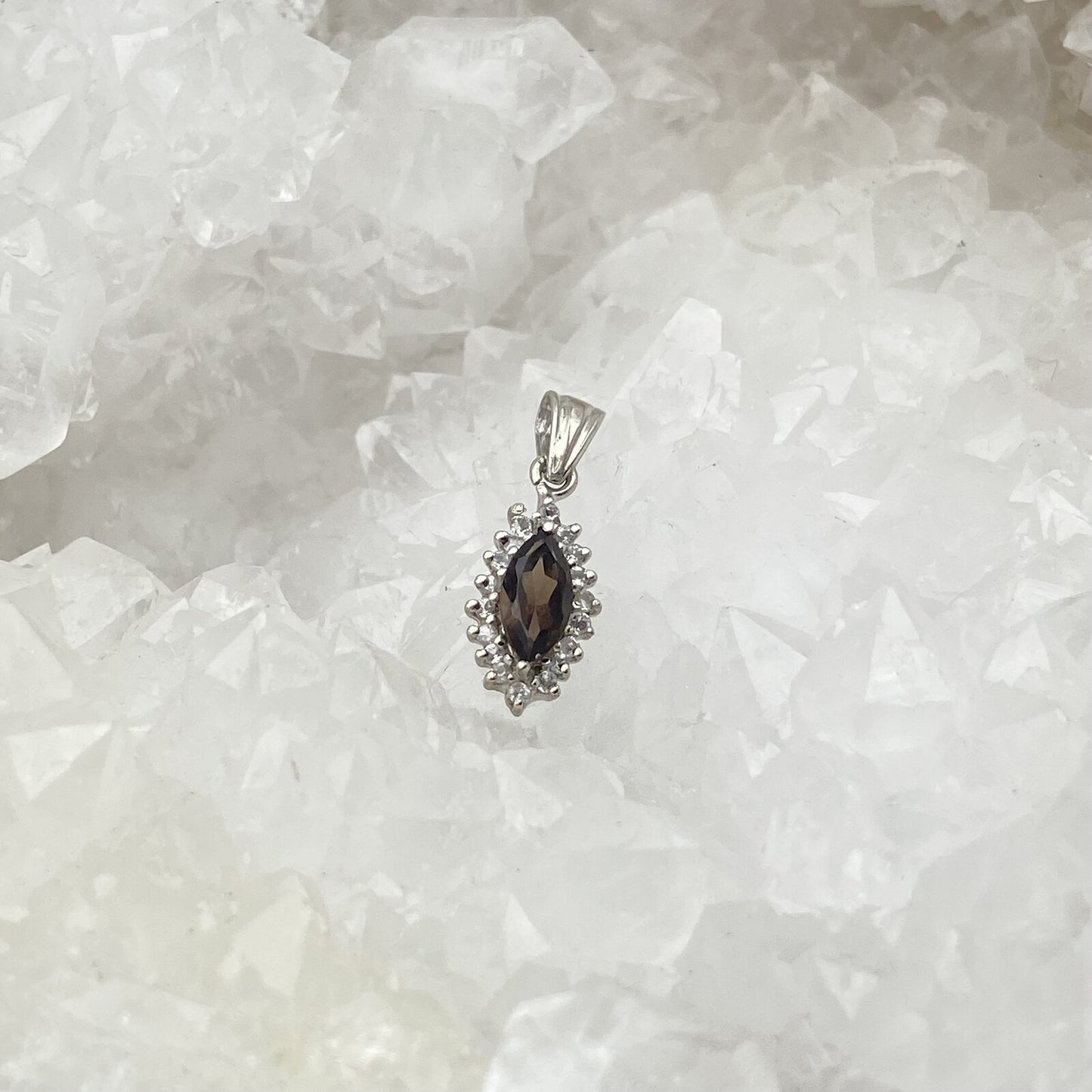 Pendentif Argent - Quartz Fumé navette