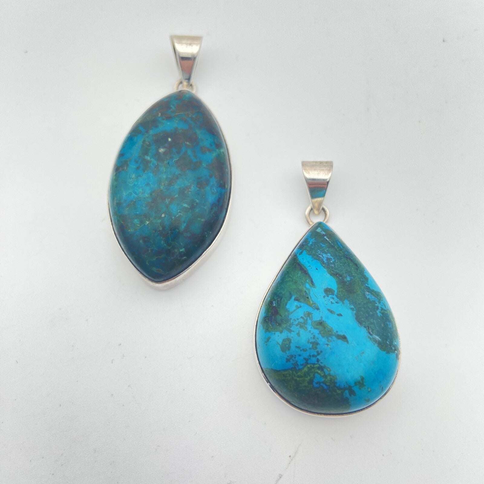 Lot de 2 Pendentifs Argent - Malachite/Chrysocolle n°1