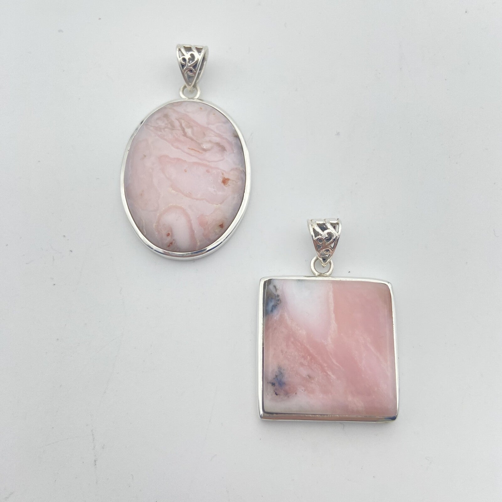 Lot de 2 Pendentifs Argent - Opales Rose des Andes n°1