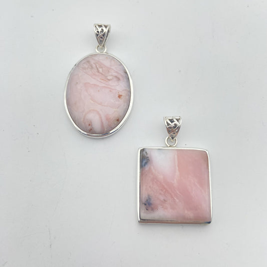 Lot de 2 Pendentifs Argent - Opales Rose des Andes n°1