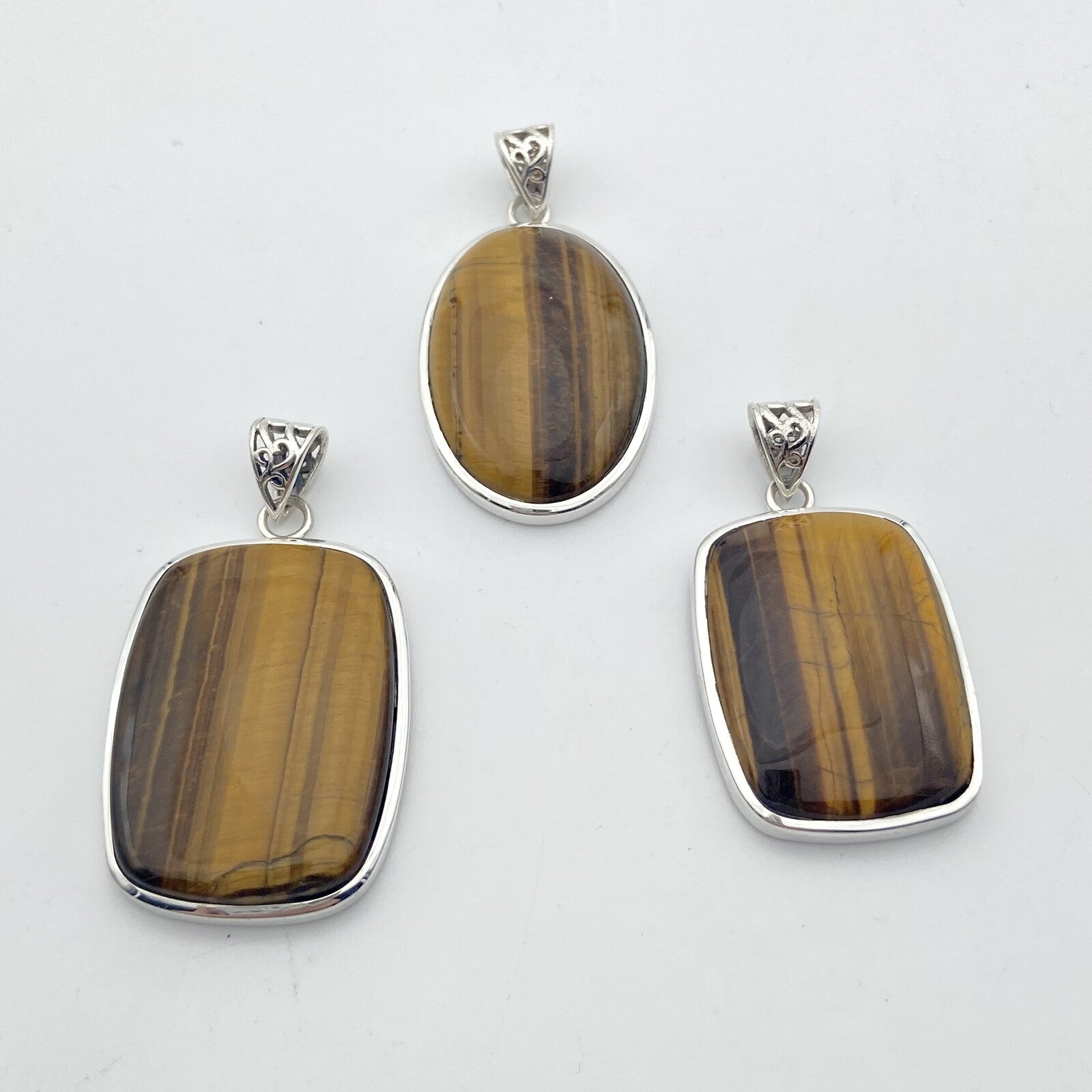 Lot de 3 Pendentifs Argent - Oeil de Tigre n°1