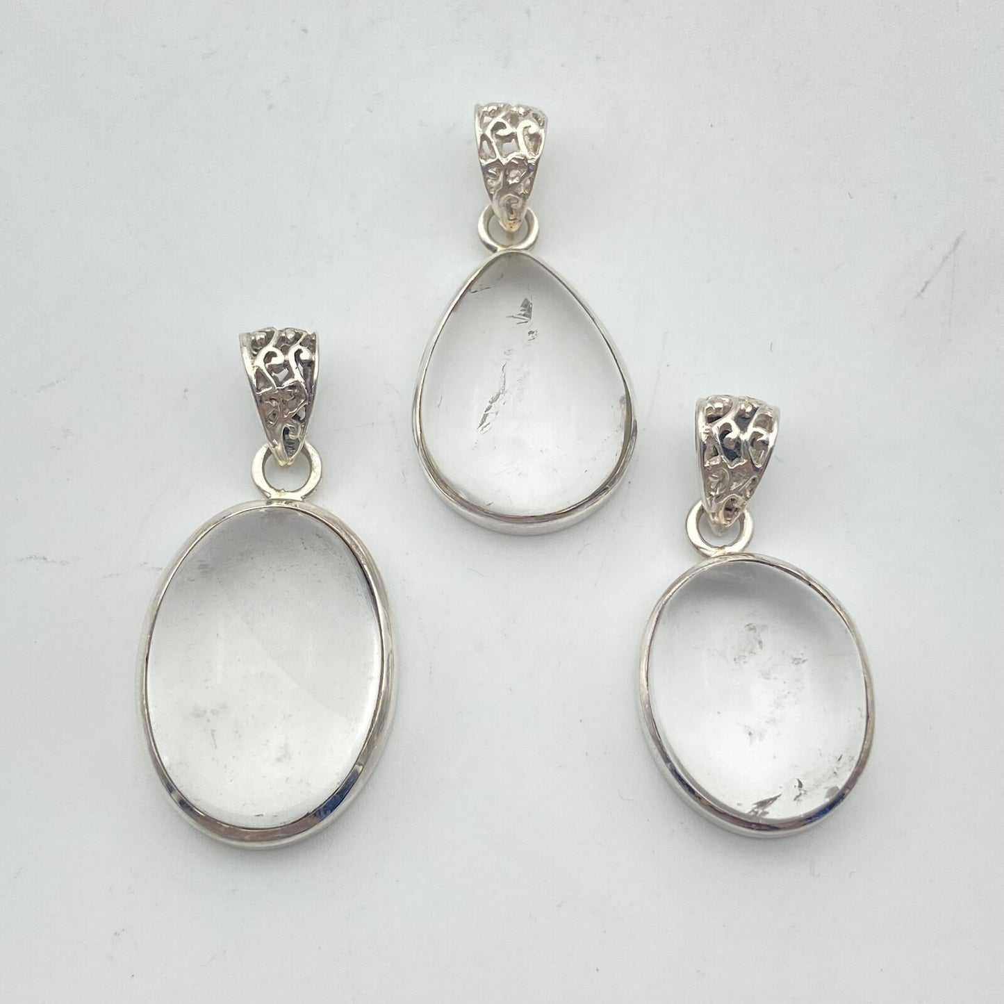 Lot de 3 Pendentifs Argent - Cristal de Roche n°1
