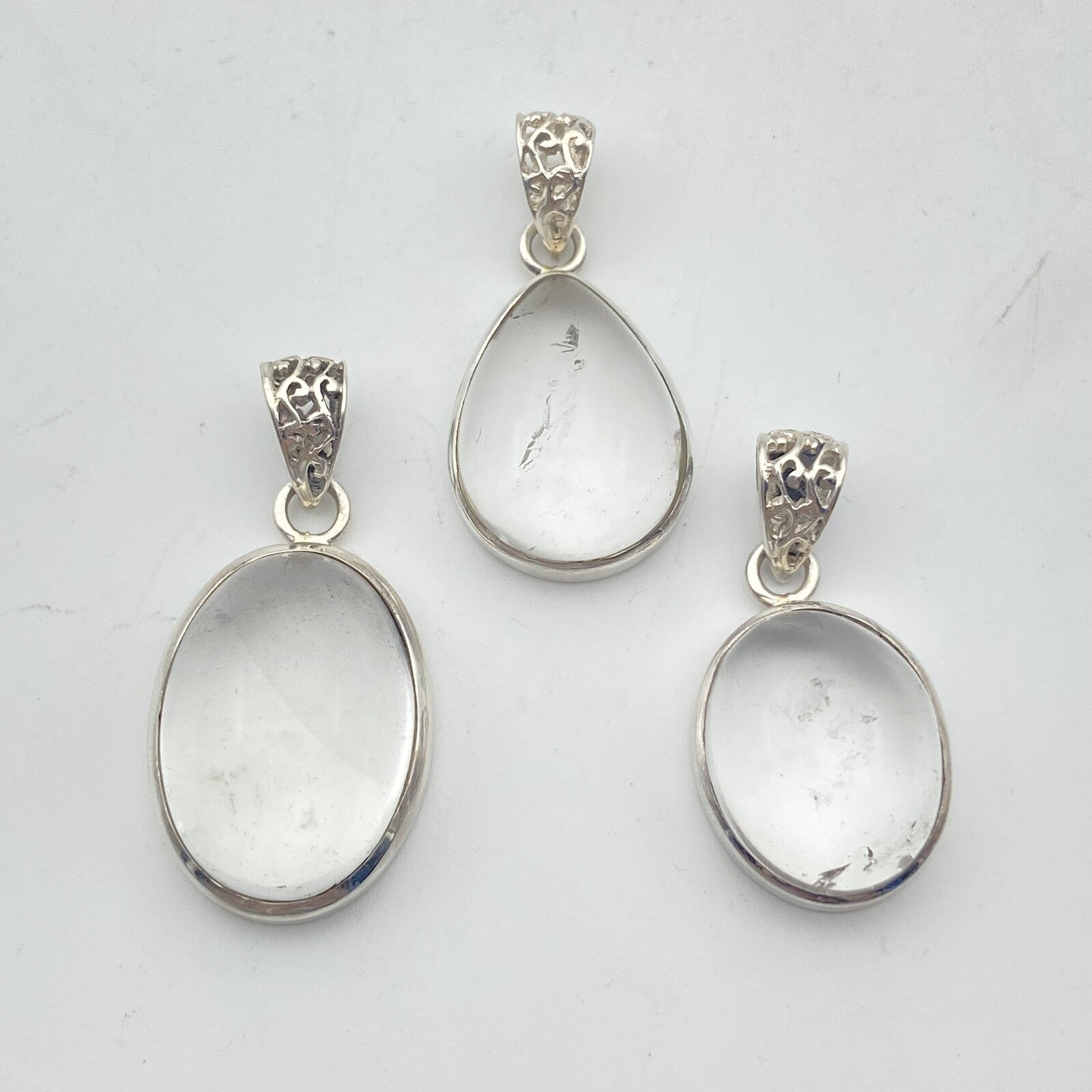 Lot de 3 Pendentifs Argent - Cristal de Roche n°1