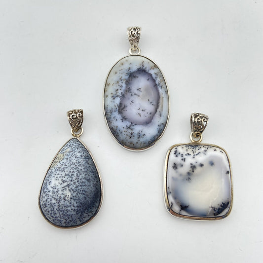 Lot de 3 Pendentifs Argent - Agate Dendritique n°2