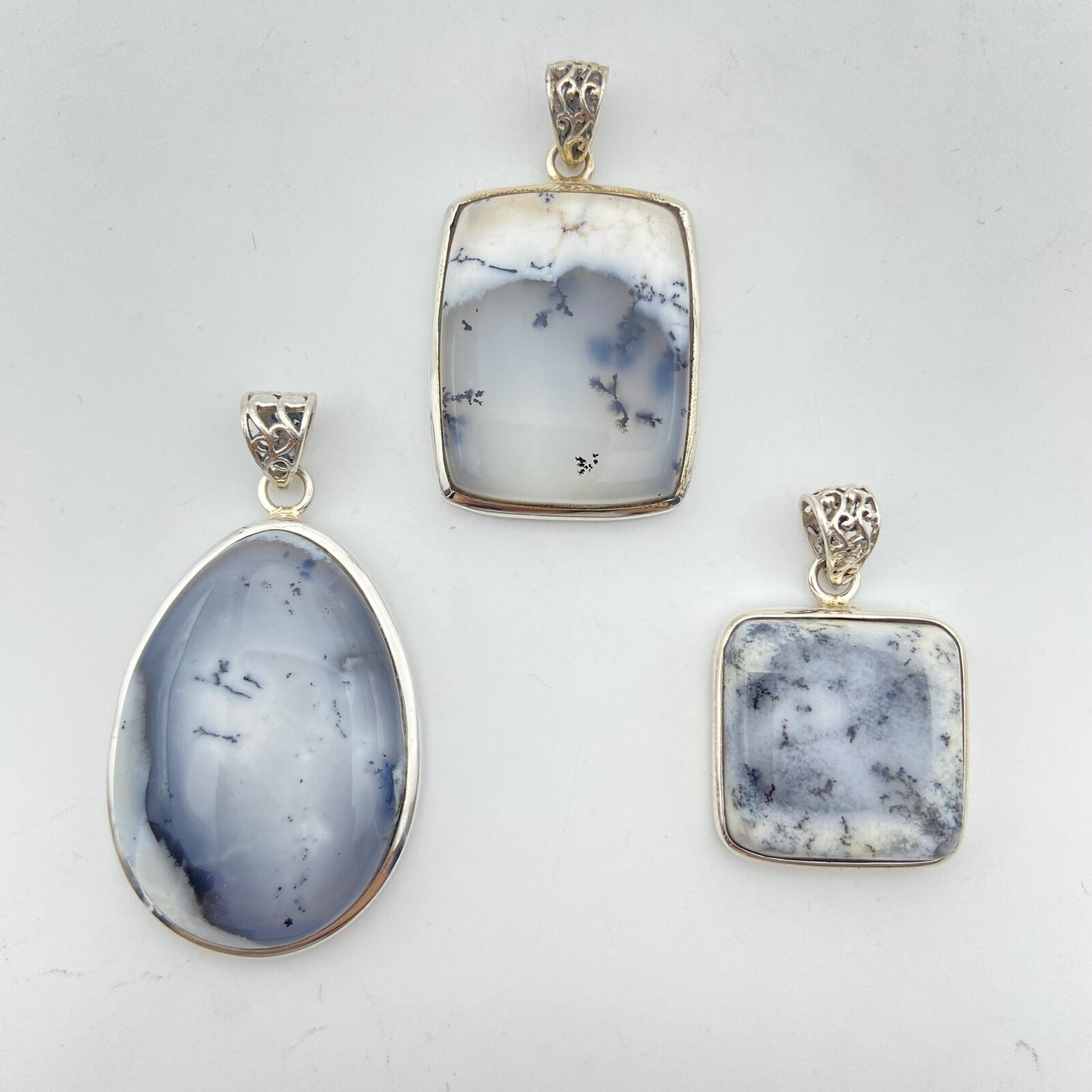 Lot de 3 Pendentifs Argent - Agate Dendritique n°3